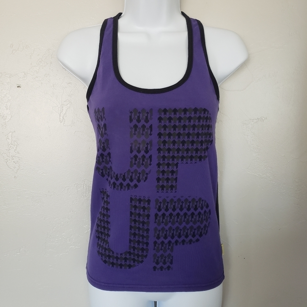 Zumba Women's Medium Purple Black Workout Racerback Tank Top Up Down Graphic
